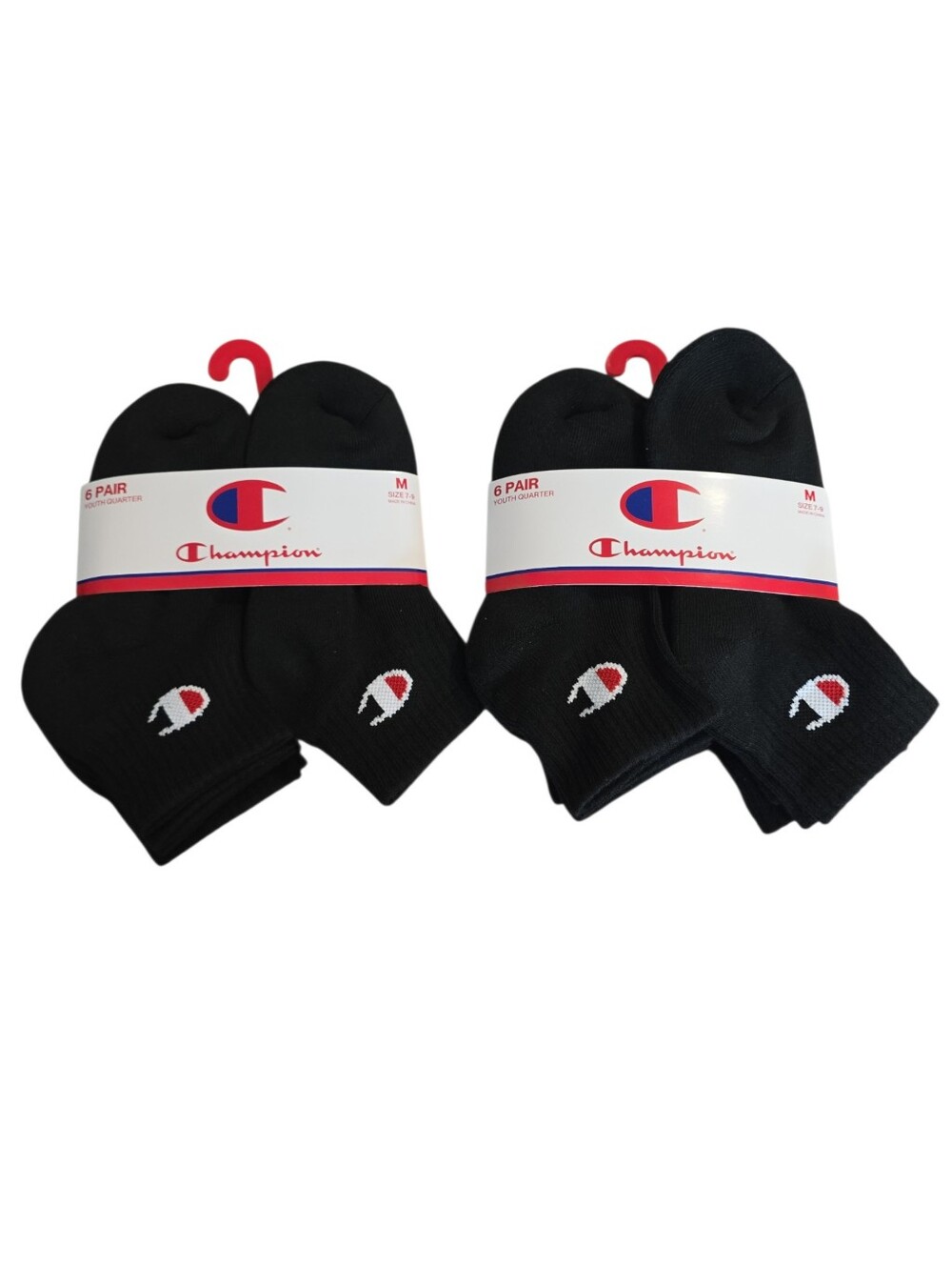 Champion Youth Quarter Socks 12 Pair Black Size M 7-9 Cushioned NWT